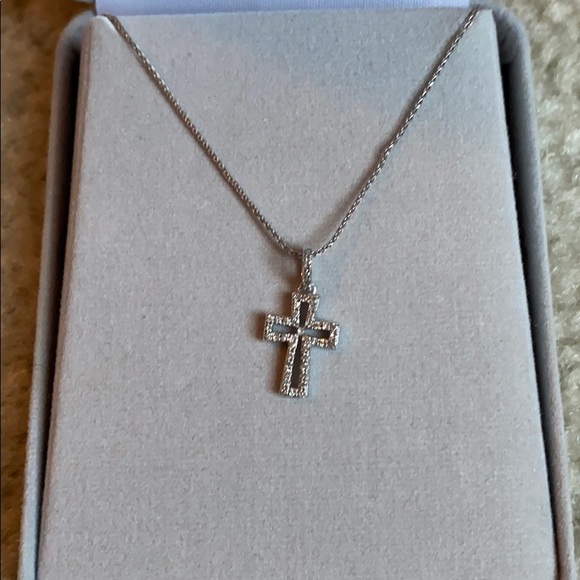 Jewelry - 10k White Gold Diamond Cross Necklace